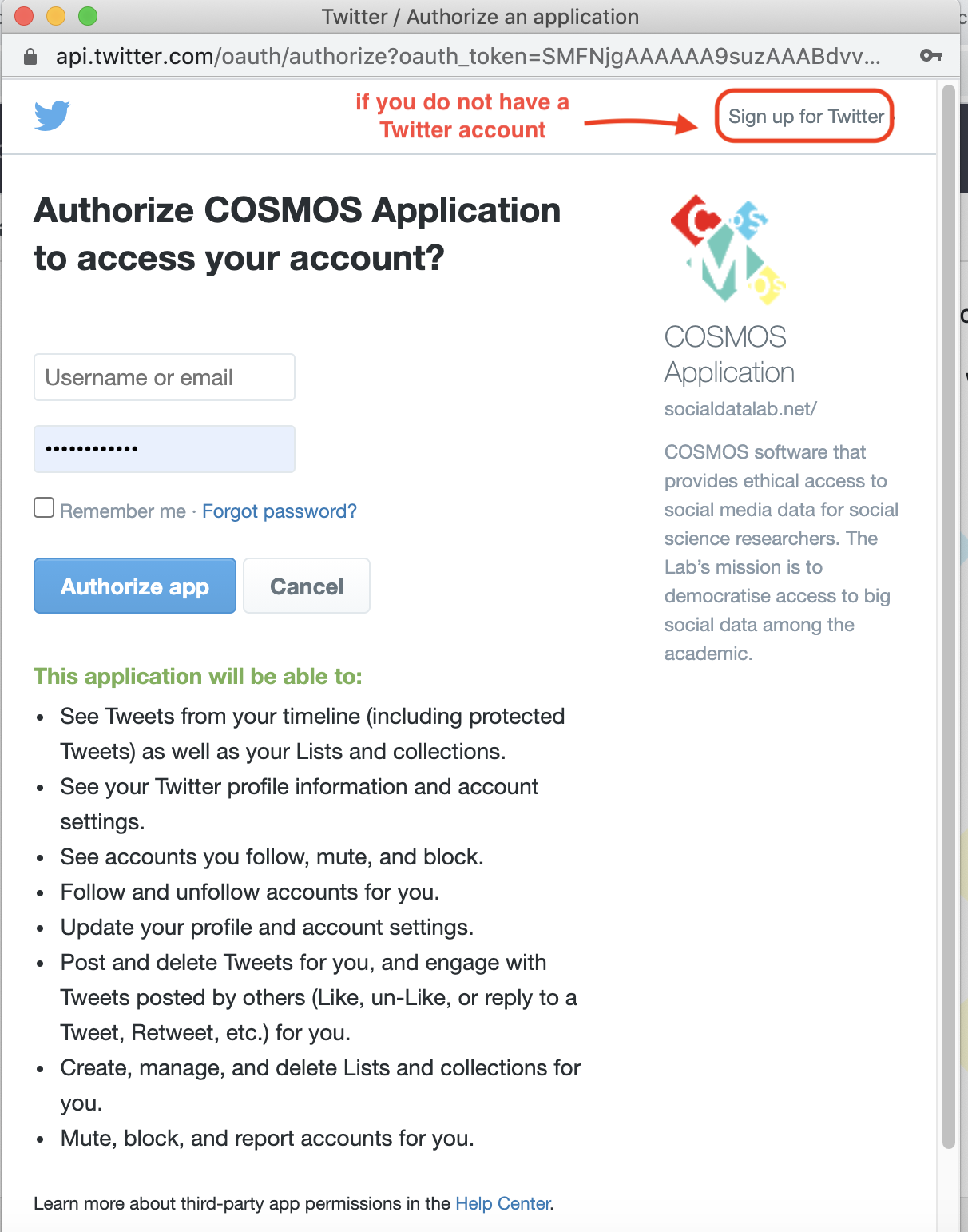 sign with twitter form